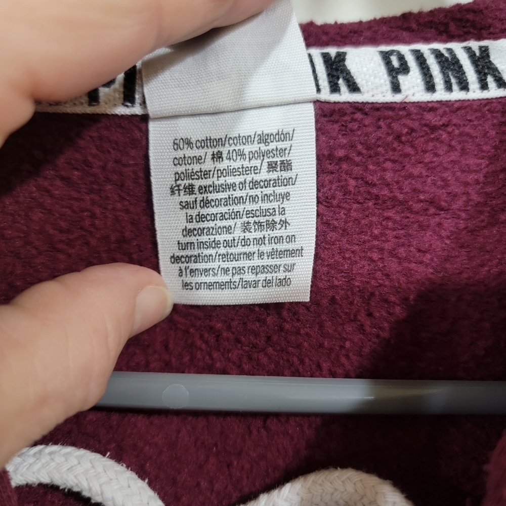 Victoria Secret Pink Maroon Lace Up Hoodie With Pockets, Size XSmall. - Picture 5 of 9